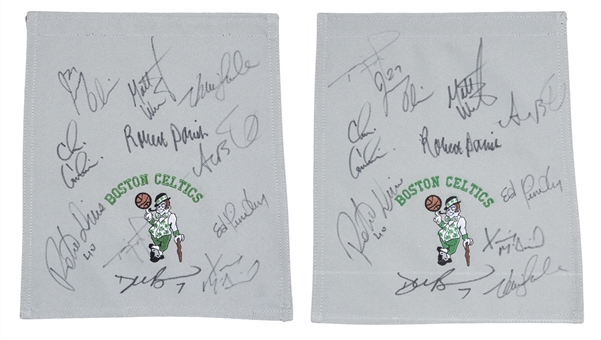 Lot of (2) 1993-94 Boston Celtics Team Signed Team Bench Seat Headrest Covers (Fox LOA & Beckett)